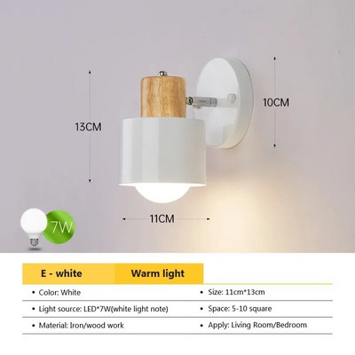 Nordijska LED zidna svjetiljka Minimalistički drveni rotirajući crno-bijeli svijećnjak za spavaće sobe Dnevne sobe Rasvjeta za radnu sobu Svjetiljka Sjaj