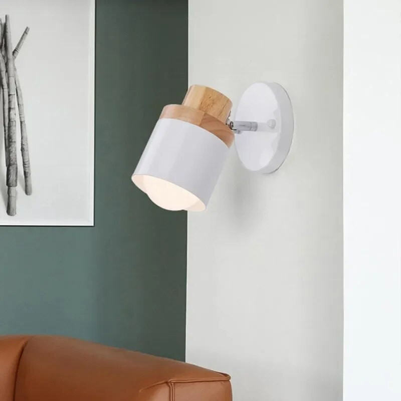 Nordijska LED zidna svjetiljka Minimalistički drveni rotirajući crno-bijeli svijećnjak za spavaće sobe Dnevne sobe Rasvjeta za radnu sobu Svjetiljka Sjaj