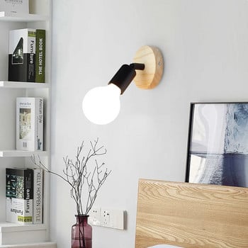 Απλίκα για φωτιστικό τοίχου Nordic Wood E27 Retro Vintage Φωτισμός εσωτερικού χώρου Υπνοδωμάτιο Σαλόνι για διακόσμηση σπιτιού Φωτιστικό τοίχου LED