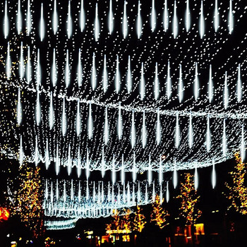Слънчеви LED метеоритни дъждовни светлини Празнични струни Светлини Водоустойчива градинска светлина 8 тръби 144 светодиода Коледна сватбена украса