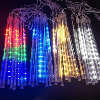 Ηλιακό LED Meteor Ντους Φώτα Βροχής Γιορτινά Φωτάκια Αδιάβροχο Φωτιστικό Κήπου 8 Σωλήνες 144 LED Χριστουγεννιάτικη Διακόσμηση Γάμου