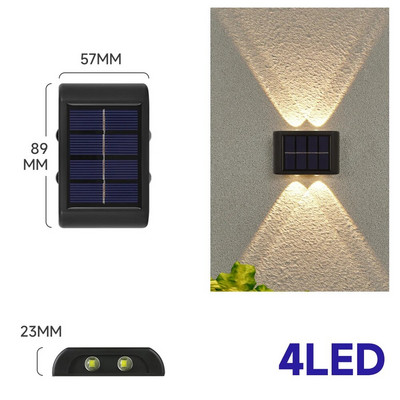 Lampă solară de perete cu 4/6/8/10 LED, în aer liber, rezistentă la apă, cu energie solară, în sus și în jos, luminează acasă, grădină, veranda, curte, decorare