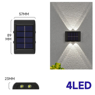 Lampă solară de perete cu 4/6/8/10 LED, în aer liber, rezistentă la apă, cu energie solară, în sus și în jos, luminează acasă, grădină, veranda, curte, decorare