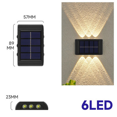 Lampă solară de perete cu 4/6/8/10 LED, în aer liber, rezistentă la apă, cu energie solară, în sus și în jos, luminează acasă, grădină, veranda, curte, decorare