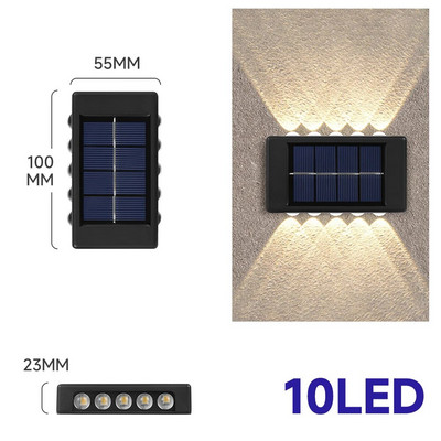 Lampă solară de perete cu 4/6/8/10 LED, în aer liber, rezistentă la apă, cu energie solară, în sus și în jos, luminează acasă, grădină, veranda, curte, decorare