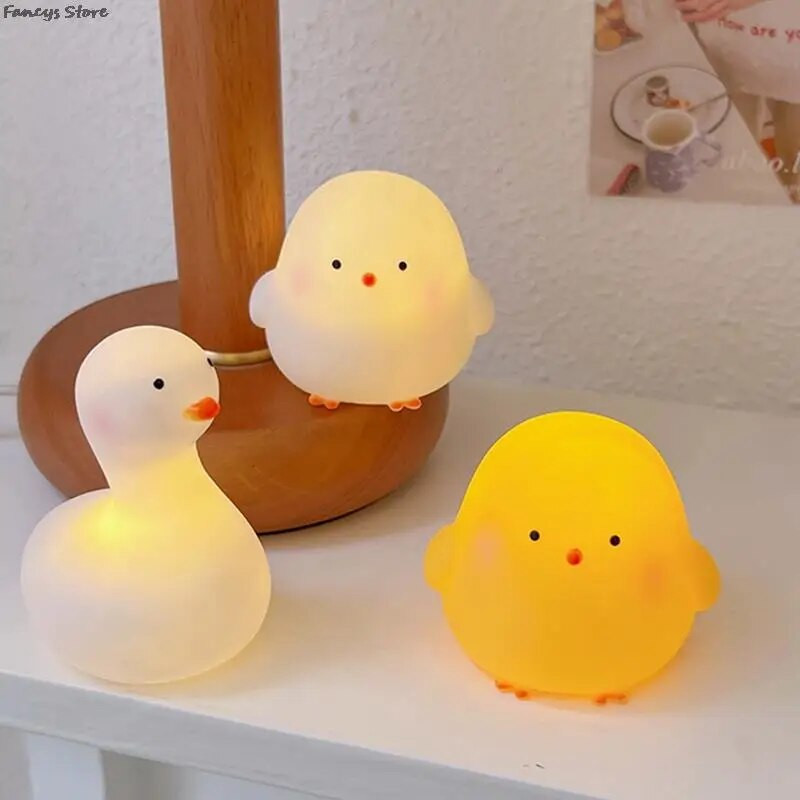 Slatka patka Piletina Noćno svjetlo Silikonska LED svjetiljka za životinje Beba Dekoracija dječje spavaće sobe Rasvjeta za uštedu energije Oči za dojenje Spavanje
