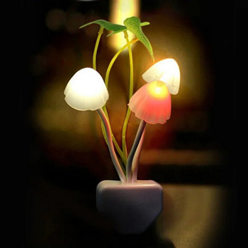Новост Creative AC110V-220V Нощна лампа EU/US Plug Light Sensor 3 LED Colorful Mushroom Lamp Led Color Night Lights