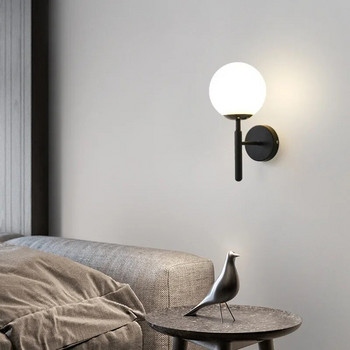 Модерна LED стенна лампа със стъклена топка 110V 220V Черна лампа за тапицерия за всекидневна, спалня, нощна пътека, стълбищна лампа