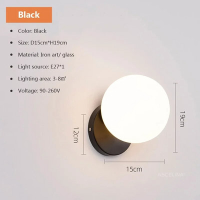 Moderna LED staklena kuglasta zidna svjetiljka 110V 220V crna svjetiljka za presvlake za dnevni boravak spavaća soba prolaz uz krevet zidna svjetiljka za stepenice