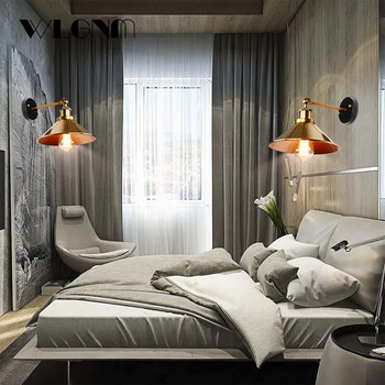 WLGNM Ретро стенни лампи за таванско помещение, трапезария, спалня, кабинет, баня, желязо, абажур E27 Основа, креативно осветление с превключвател