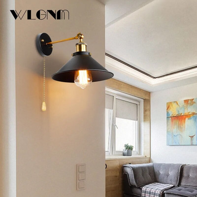 WLGNM Retro fali lámpa tetőtérben étkező étkező hálószoba dolgozószoba fürdőszoba vas lámpabúra E27 alap kreatív világítás kapcsolóval