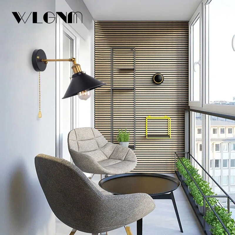 WLGNM Retro zidna svjetiljka za potkrovlje Blagovaonica Spavaća soba Radna soba Kupaonica Željezni abažur E27 Baza Kreativna rasvjeta s prekidačem