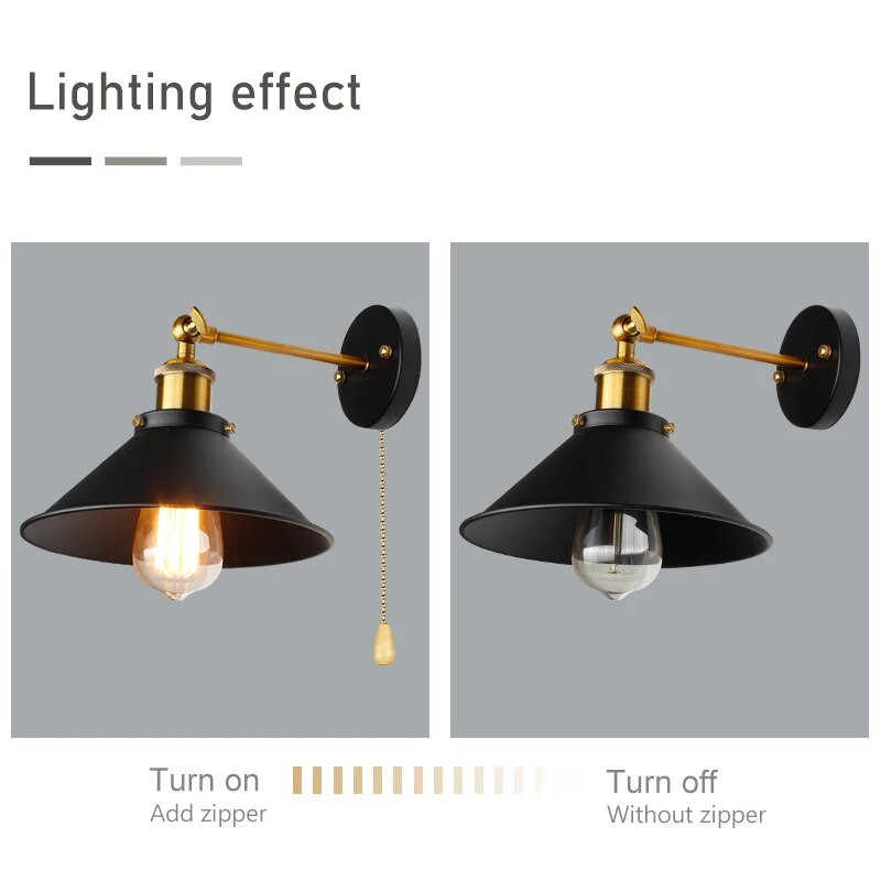 WLGNM Retro zidna svjetiljka za potkrovlje Blagovaonica Spavaća soba Radna soba Kupaonica Željezni abažur E27 Baza Kreativna rasvjeta s prekidačem