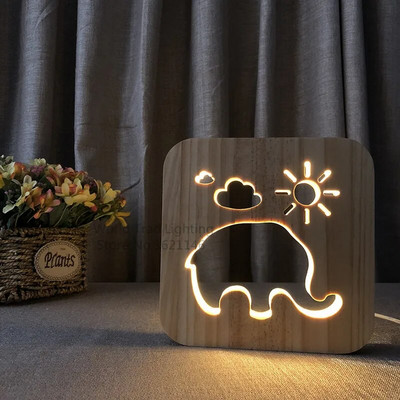 INS Elephant 3D LED дървена нощна лампа 3D Elephant Luminaria Бебешка лампа Подаръци за деца Рожден ден chambre bebe Декорация на лампа
