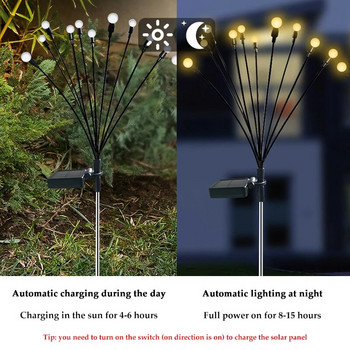 Слънчева светлина за светулки Външно слънчево осветление 6 LED водоустойчива градинска декорация Пейзаж Слънчева светлина за градинарство на открито
