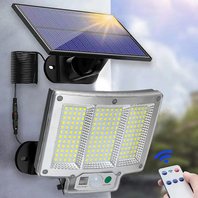 106/118/192LED kültéri napelemes lámpa mozgásérzékelővel Távirányító IP65 vízálló napelemes fali lámpa terasz garázs kerti világításhoz