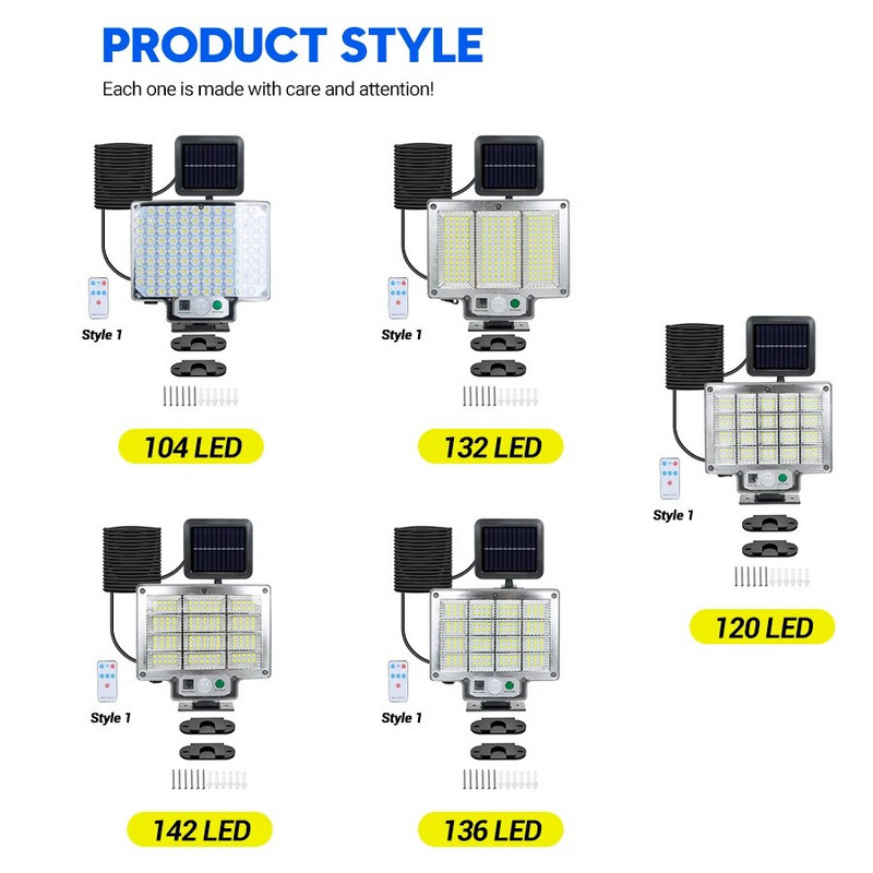 106/118/192LED-välis päikesevalgusti liikumisanduriga kaugjuhtimispult IP65 veekindel päikeseenergia seinalamp siseõue garaaži aiavalgustuse jaoks