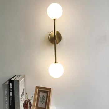 Модерна LED стенна лампа Златни стенни лампи с млечно стъклена кръгла топка Нощни стенни лампи Двойни крушки G4 Стенен аплик