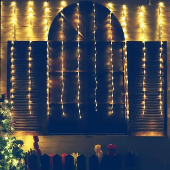 Ηλιακό Φωτιστικό Κουρτίνας Αδιάβροχο Εξωτερικό Ηλιακό Φωτάκια Γιρλάντα String Κήπος Αυλή Περίπτερο Γαμήλιο πάρτι Holiday Decor Lights