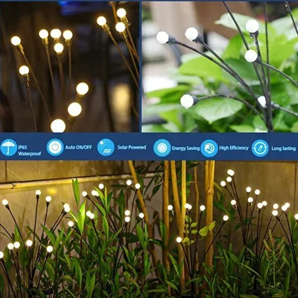 Solar Firefly Lights 2010.06.08. Led napelemes kerti füves lámpák kültéri vízálló lengő lámpa udvari terasz ösvény dekorációhoz