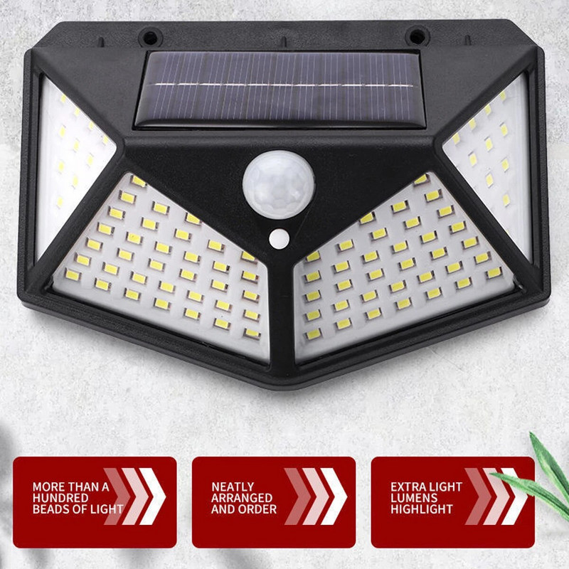 Solarna LED vanjska vrtna svjetiljka Indukcijske zidne svjetiljke za ljudsko tijelo Četverostrane 100LED punjače Cestovna svjetla za uređenje doma