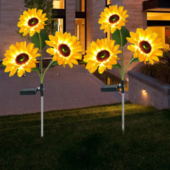 1/3 Head LED Solar Sunflower Φως εξωτερικού χώρου γκαζόν Ηλιακό φως LED κήπου Αυλή Νυχτερινό φωτιστικό γκαζόν Τοπίο Διακόσμηση σπιτιού κήπου