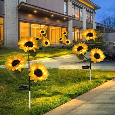 1/3 cap cu LED solar floarea soarelui Lumină pentru gazon în aer liber Lumină solară cu LED pentru grădină, curte, lampă de noapte, peisaj, grădină, decorare a casei