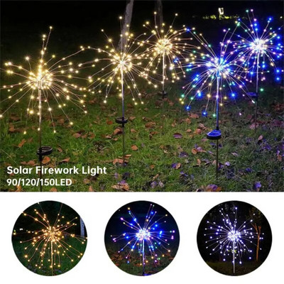 Napelemes LED-es tűzijáték lámpák Kerti dekoráció Tündérfények Vízálló kültéri pitypang pázsit lámpa terasz kerti dekorációhoz