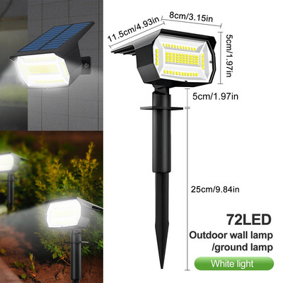 72/68 LED-es napelemes tájlámpák kültéri IP65 vízálló napelemes lámpával 3 módú napelemes kerti spotlámpával az udvari füves sétányhoz