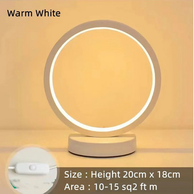 Lampă de masă cu inel circular simplu cu LED de 20 cm, dormitor, noptiere, sufragerie, restaurant, lampă decorativă pentru hotel, lumină de noapte rotundă reglabilă