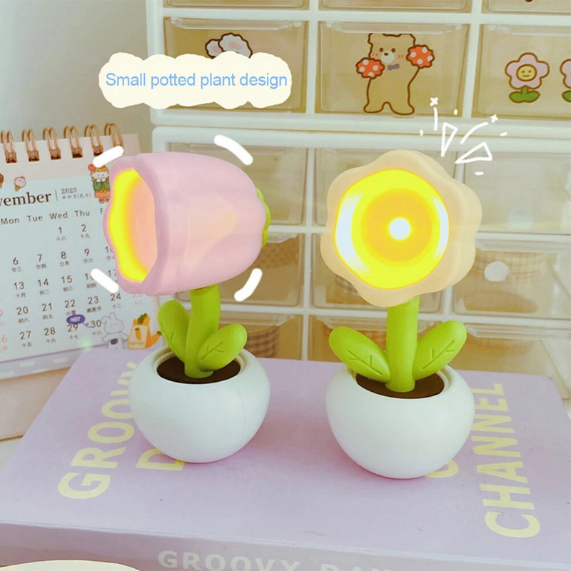 Mini LED gėlių naktinė lemputė Miela maža stalinė lempa stalinio kompiuterio ornamentas prie lovos miegamojo aplinkos šviesa vaikams žaislas vaikams atostogų dovana