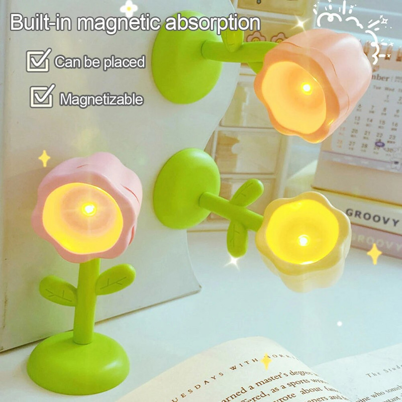 Mini LED gėlių naktinė lemputė Miela maža stalinė lempa stalinio kompiuterio ornamentas prie lovos miegamojo aplinkos šviesa vaikams žaislas vaikams atostogų dovana