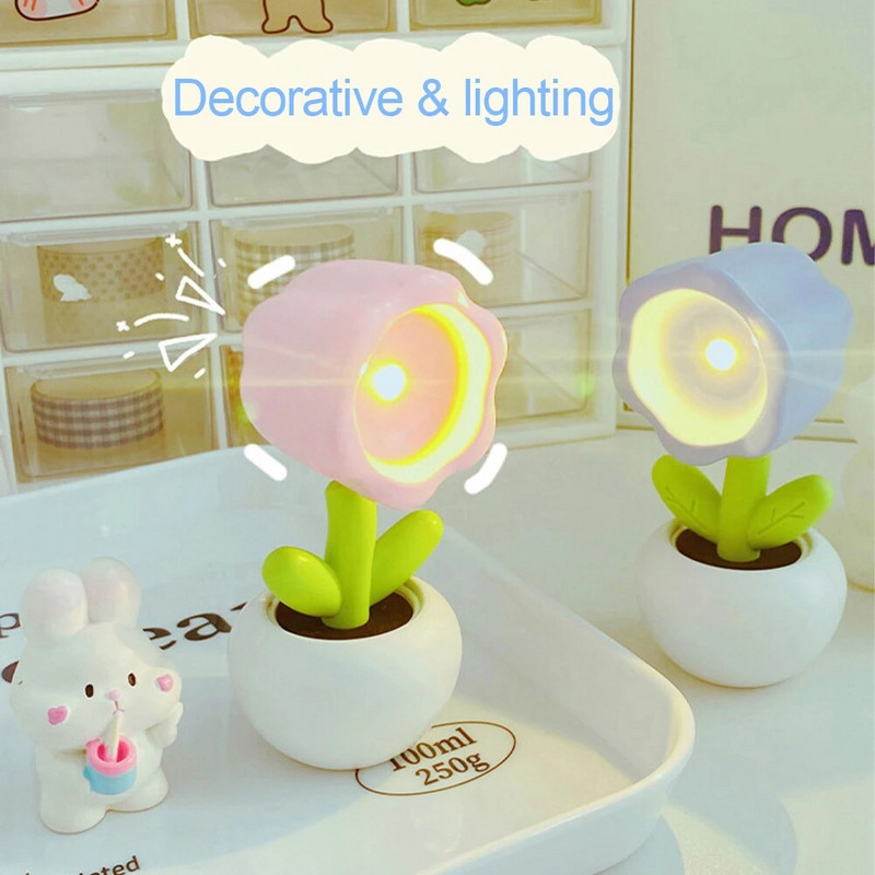 Mini LED gėlių naktinė lemputė Miela maža stalinė lempa stalinio kompiuterio ornamentas prie lovos miegamojo aplinkos šviesa vaikams žaislas vaikams atostogų dovana