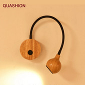 Moderne drvene LED zidne svjetiljke s prekidačem na gumb 3W AC90-260V Svjetlo za čitanje uz krevet za spavaću sobu Podesivo unutarnje osvjetljenje