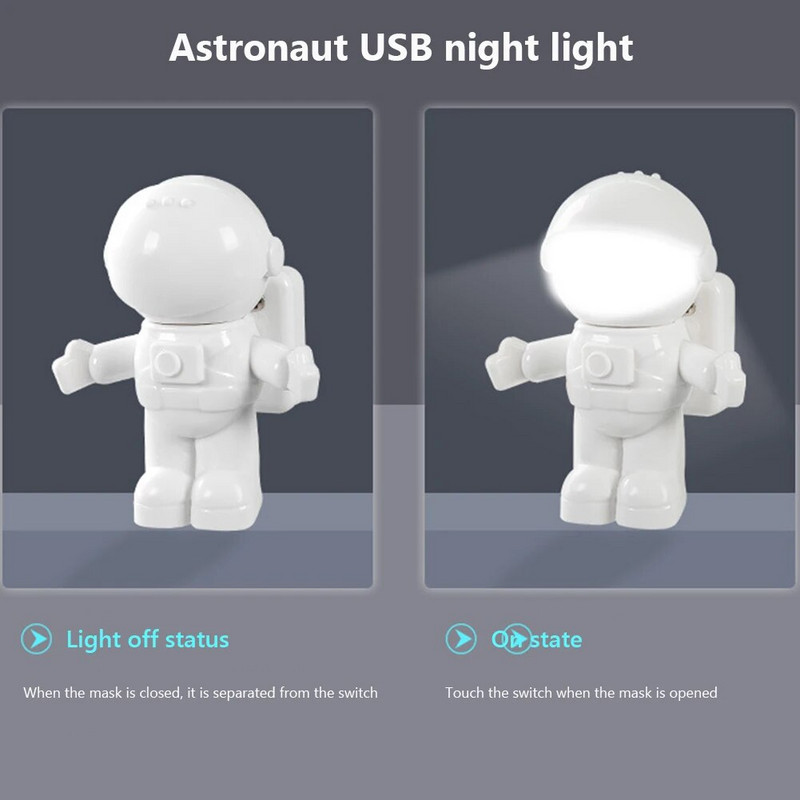 USB noćno svjetlo LED noćno svjetlo u obliku astronauta Stol za čitanje Spaceman Dekoracija Rasvjetno tijelo Pokloni za djecu