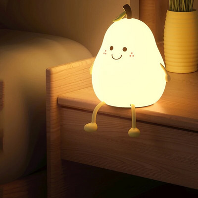 Led Fruit éjszakai fény szilikon körte eper hangulatlámpa szabályozható hálószoba éjjeli dekoráció lányoknak szuper aranyos baba éjjeli lámpák