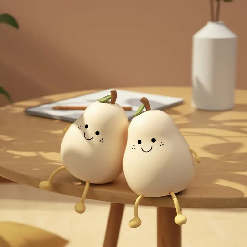 LED kriaušių vaisių silikoninė naktinė lemputė 7 spalvų pritemdoma jutiklinė USB įkraunama animacinė lemputė prie lovos Miegamojo dekoras Miela dovana vaikui