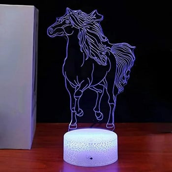 Nighdn Horse 3D илюзионна лампа LED нощна лампа за декорация на детска спалня Акрилни USB детски нощни светлини Коледен подарък за рожден ден