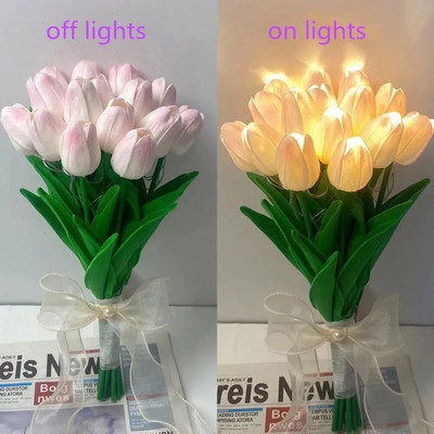 10/15 KOM LED Tulipan Noćna svjetiljka Stolna lampa Noćna lampa Atmosfera Romantično umjetno cvijeće Rođendanski dar Dekoracija spavaće sobe