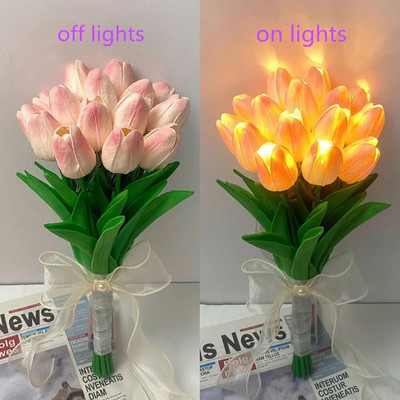 10/15 KOM LED Tulipan Noćna svjetiljka Stolna lampa Noćna lampa Atmosfera Romantično umjetno cvijeće Rođendanski dar Dekoracija spavaće sobe