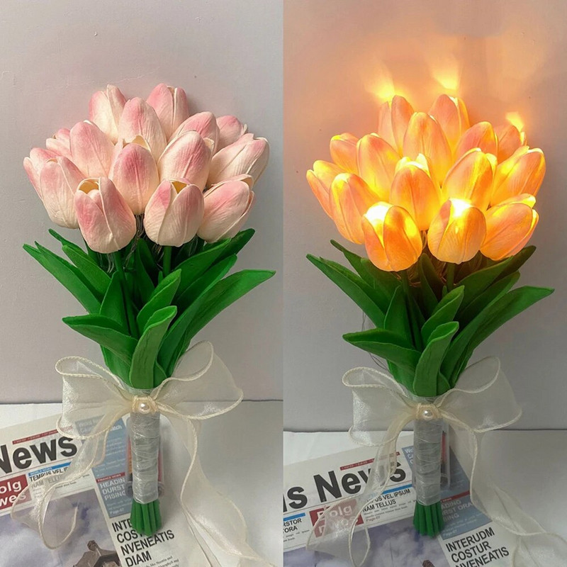 10/15 KOM LED Tulipan Noćna svjetiljka Stolna lampa Noćna lampa Atmosfera Romantično umjetno cvijeće Rođendanski dar Dekoracija spavaće sobe
