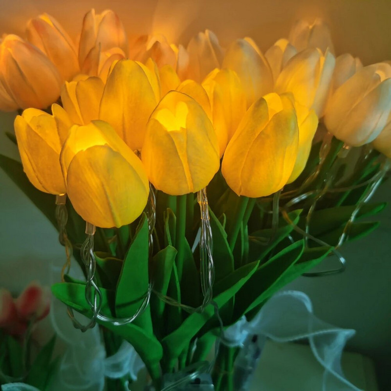 10/15 KOM LED Tulipan Noćna svjetiljka Stolna lampa Noćna lampa Atmosfera Romantično umjetno cvijeće Rođendanski dar Dekoracija spavaće sobe