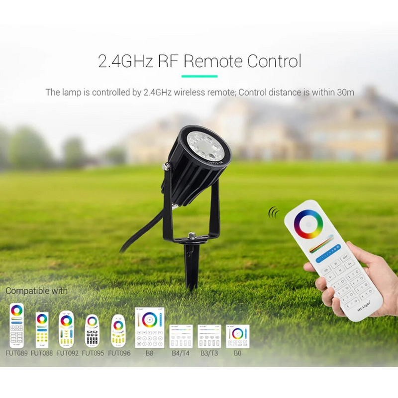 FUTC04 6W RGB+CCT Smart LED kerti lámpatestek IP66 AC 100v~220V kültéri zöldterület/park/út/növényi táj dekorációhoz