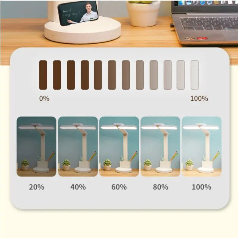 LED stalinė lempa Jutiklinis pritemdomas apsauginis akių stalinis apšvietimas bendrabučio miegamajame Studijų skaitymo USB įkraunamas rašiklio talpyklos stalinis šviestuvas