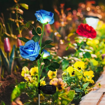 Светодиодна слънчева симулация на розови цветя Светлини за домашни декоративни цветя Декорация на градина Лампа за морава Водоустойчива пейзажна розова светлина