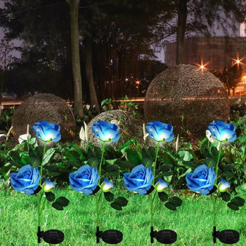 Светодиодна слънчева симулация на розови цветя Светлини за домашни декоративни цветя Декорация на градина Лампа за морава Водоустойчива пейзажна розова светлина