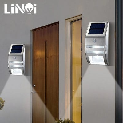 LED rozsdamentes acél napelemes lámpa vízálló PIR mozgásérzékelő kerti udvari világításhoz kültéri fali lámpa fekete ezüst