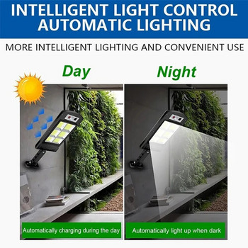 Слънчева LED външна светлина, сензор за движение, интелигентна лампа за дистанционно управление, външна градинска стенна лампа