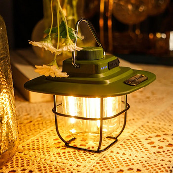 LED лампа за къмпинг Ретро окачена лампа за палатка Водоустойчив ретро фенер за къмпинг Безстепенно димиране 4500mAh Акумулаторна аварийна лампа