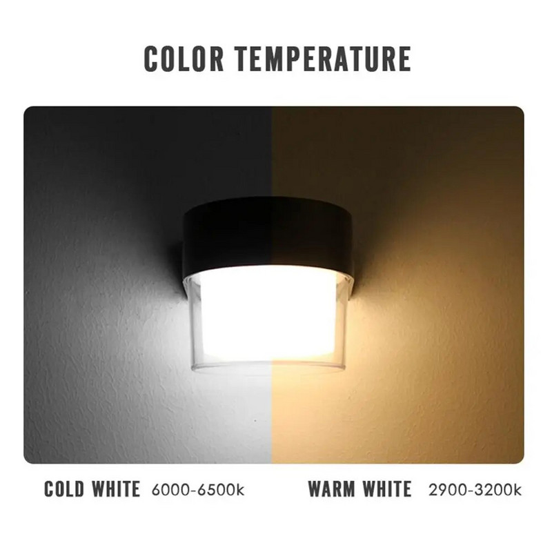 Aplică de perete cu LED-uri de 9W, rezistentă la apă, în aer liber, balcon, cu un singur cap, pătrat rotund, din aluminiu, negru